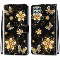 Kryty na mobil | Knižkové puzdro Trendy Cross case Zlaté kvety – Samsung Galaxy A22 5G | Kryty na mobil