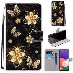 Kryty na mobil | Knižkové puzdro Trendy Cross case Zlaté kvety – Samsung Galaxy A22 5G | Kryty na mobil
