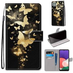 Kryty na mobil | Knižkové puzdro Trendy Cross case Zlaté motýle – Samsung Galaxy A22 5G | Kryty na mobil