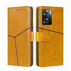 Kryty na mobil | Peňaženkové puzdro Geometric Stitching case žlté – Oppo A57s | Kryty na mobil