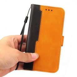 Kryty na mobil | Peňaženkové puzdro Stitching čierno-oranžové – Samsung Galaxy A22 5G | Kryty na mobil