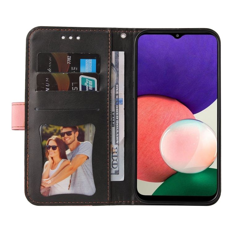 Peňaženkové puzdro Stitching čierno-ružové – Samsung Galaxy A22 5G | Kryty na mobil Kryty na mobil | Peňaženkové puzdro Stitching čierno-ružové – Samsung Galaxy A22 5G | Kryty na mobil