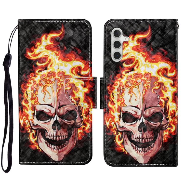 Knižkové puzdro Trendy Cross case Lebka v ohni – Samsung Galaxy A34 5G | Kryty na mobil Kryty na mobil | Knižkové puzdro Trendy Cross case Lebka v ohni – Samsung Galaxy A34 5G | Kryty na mobil