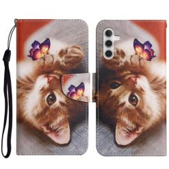 Knižkové puzdro Trendy Cross case Mačka a motýľ – Samsung Galaxy A34 5G | Kryty na mobil Kryty na mobil | Knižkové puzdro Trendy Cross case Mačka a motýľ – Samsung Galaxy A34 5G | Kryty na mobil