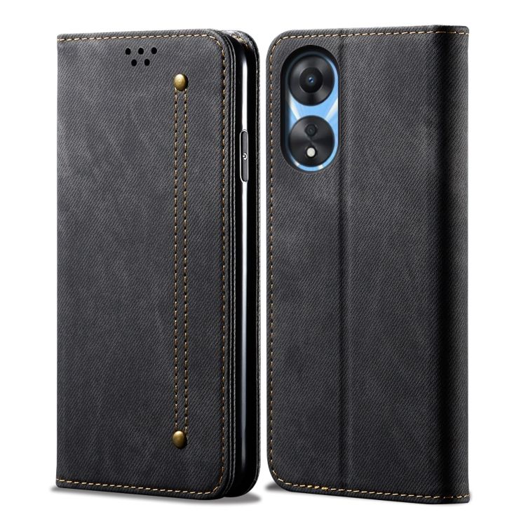 Peňaženkové puzdro Denim Texture čierne – Oppo A78 5G | Kryty na mobil Kryty na mobil | Peňaženkové puzdro Denim Texture čierne – Oppo A78 5G | Kryty na mobil