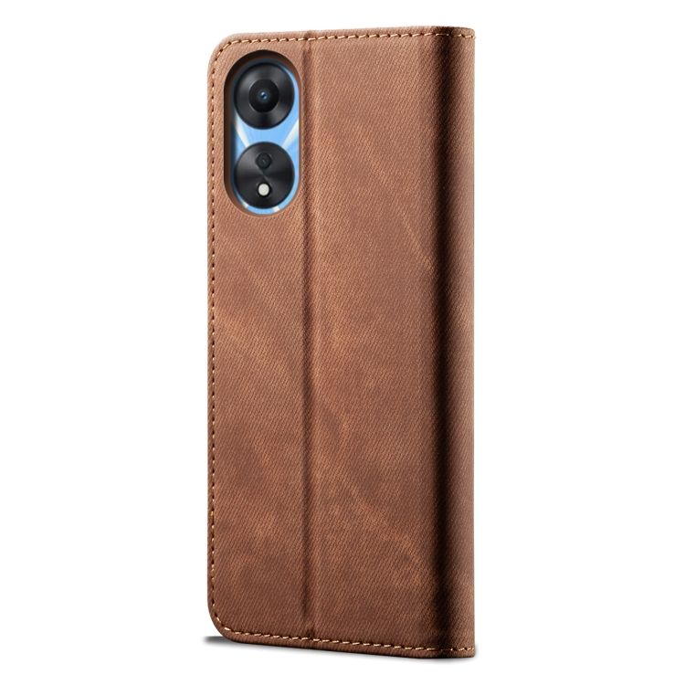 Peňaženkové puzdro Denim Texture hnedé – Oppo A78 5G | Kryty na mobil Kryty na mobil | Peňaženkové puzdro Denim Texture hnedé – Oppo A78 5G | Kryty na mobil
