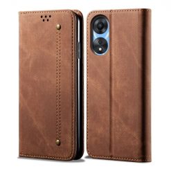 Peňaženkové puzdro Denim Texture hnedé – Oppo A78 5G | Kryty na mobil Kryty na mobil | Peňaženkové puzdro Denim Texture hnedé – Oppo A78 5G | Kryty na mobil