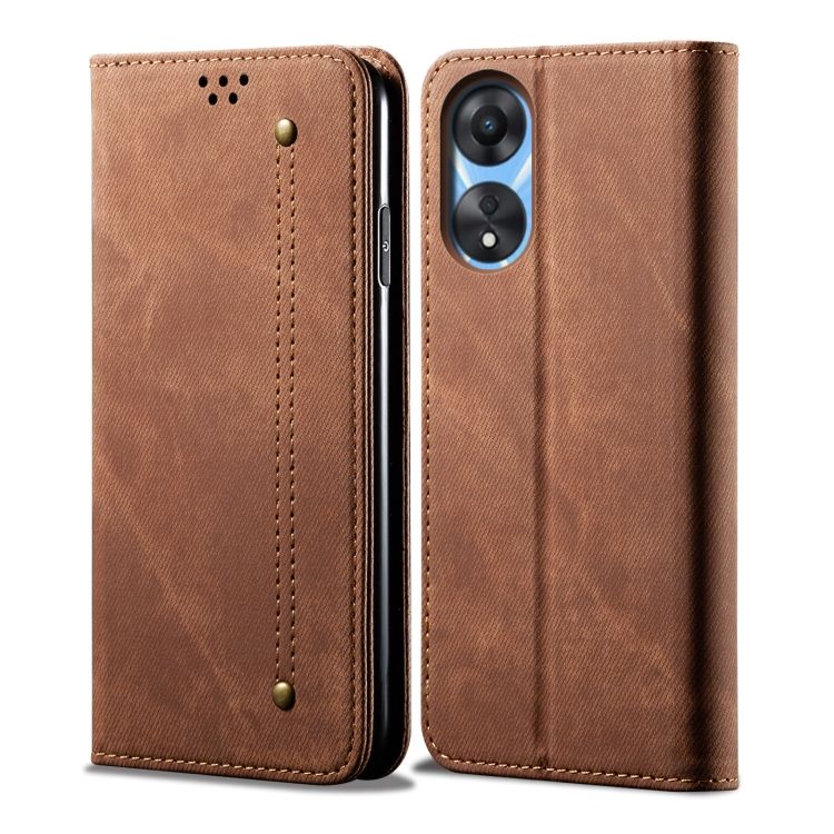 Peňaženkové puzdro Denim Texture hnedé – Oppo A78 5G | Kryty na mobil Kryty na mobil | Peňaženkové puzdro Denim Texture hnedé – Oppo A78 5G | Kryty na mobil