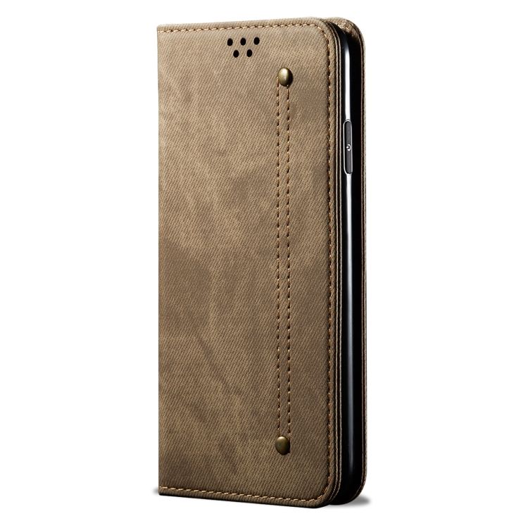 Peňaženkové puzdro Denim Texture svetlohnedé – Samsung Galaxy A34 5G | Kryty na mobil Kryty na mobil | Peňaženkové puzdro Denim Texture svetlohnedé – Samsung Galaxy A34 5G | Kryty na mobil