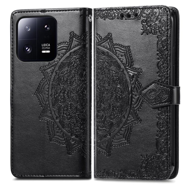Peňaženkové puzdro Embossing Pattern Mandala Flower čierne – Xiaomi 13 Pro | Kryty na mobil Kryty na mobil | Peňaženkové puzdro Embossing Pattern Mandala Flower čierne – Xiaomi 13 Pro | Kryty na mobil