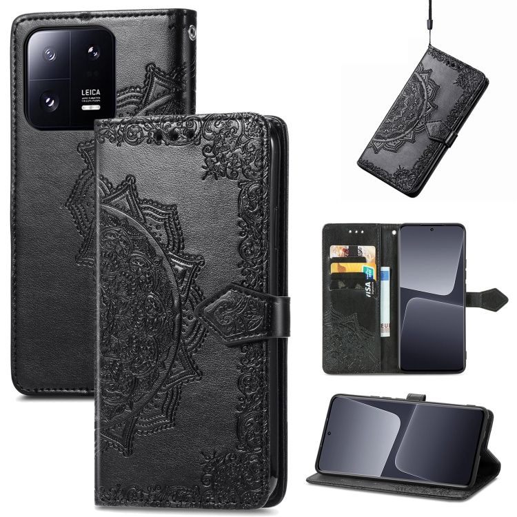 Peňaženkové puzdro Embossing Pattern Mandala Flower čierne – Xiaomi 13 Pro | Kryty na mobil Kryty na mobil | Peňaženkové puzdro Embossing Pattern Mandala Flower čierne – Xiaomi 13 Pro | Kryty na mobil