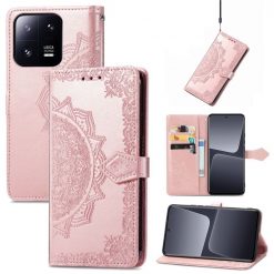 Kryty na mobil | Peňaženkové puzdro Embossing Pattern Mandala Flower ružové – Xiaomi 13 | Kryty na mobil
