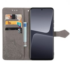 Kryty na mobil | Peňaženkové puzdro Embossing Pattern Mandala Flower sivé – Xiaomi 13 | Kryty na mobil