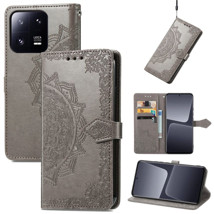Peňaženkové puzdro Embossing Pattern Mandala Flower sivé – Xiaomi 13 Pro | Kryty na mobil Kryty na mobil | Peňaženkové puzdro Embossing Pattern Mandala Flower sivé – Xiaomi 13 Pro | Kryty na mobil