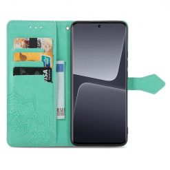 Kryty na mobil | Peňaženkové puzdro Embossing Pattern Mandala Flower zelené – Xiaomi 13 | Kryty na mobil