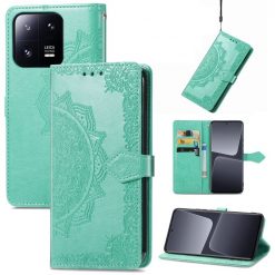 Kryty na mobil | Peňaženkové puzdro Embossing Pattern Mandala Flower zelené – Xiaomi 13 | Kryty na mobil