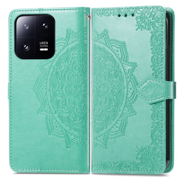Peňaženkové puzdro Embossing Pattern Mandala Flower zelené – Xiaomi 13 Pro | Kryty na mobil Kryty na mobil | Peňaženkové puzdro Embossing Pattern Mandala Flower zelené – Xiaomi 13 Pro | Kryty na mobil