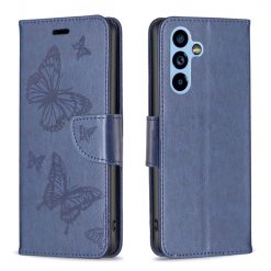 Kryty na mobil | Peňaženkové puzdro Embossing Pattern Motýľ modré – Samsung Galaxy A54 5G | Kryty na mobil