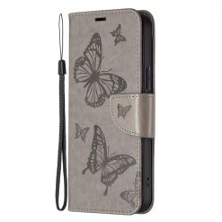 Kryty na mobil | Peňaženkové puzdro Embossing Pattern Motýľ sivé – Samsung Galaxy A54 5G | Kryty na mobil