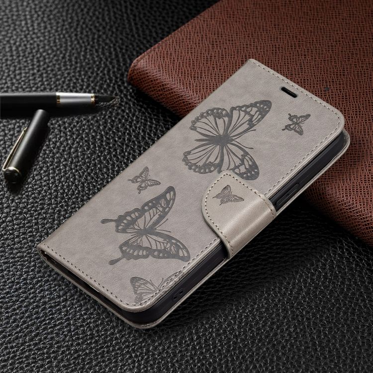 Peňaženkové puzdro Embossing Pattern Motýľ sivé – Samsung Galaxy A54 5G | Kryty na mobil Kryty na mobil | Peňaženkové puzdro Embossing Pattern Motýľ sivé – Samsung Galaxy A54 5G | Kryty na mobil