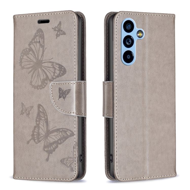 Peňaženkové puzdro Embossing Pattern Motýľ sivé – Samsung Galaxy A54 5G | Kryty na mobil Kryty na mobil | Peňaženkové puzdro Embossing Pattern Motýľ sivé – Samsung Galaxy A54 5G | Kryty na mobil