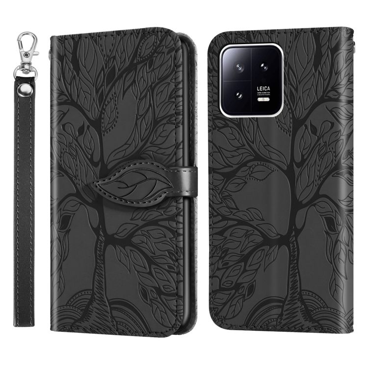 Peňaženkové puzdro Embossing Pattern Strom čierne – Xiaomi 13 | Kryty na mobil Kryty na mobil | Peňaženkové puzdro Embossing Pattern Strom čierne – Xiaomi 13 | Kryty na mobil