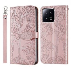 Kryty na mobil | Peňaženkové puzdro Embossing Pattern Strom ružové – Xiaomi 13 | Kryty na mobil