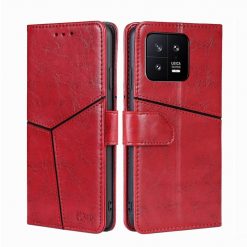 Kryty na mobil | Peňaženkové puzdro Geometric Stitching case červené – Xiaomi 13 | Kryty na mobil