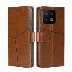 Peňaženkové puzdro Geometric Stitching case hnedé – Xiaomi 13 | Kryty na mobil Kryty na mobil | Peňaženkové puzdro Geometric Stitching case hnedé – Xiaomi 13 | Kryty na mobil