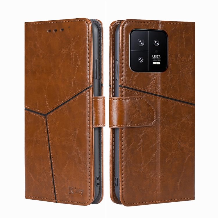 Peňaženkové puzdro Geometric Stitching case hnedé – Xiaomi 13 | Kryty na mobil Kryty na mobil | Peňaženkové puzdro Geometric Stitching case hnedé – Xiaomi 13 | Kryty na mobil