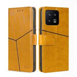 Peňaženkové puzdro Geometric Stitching case žlté – Xiaomi 13 | Kryty na mobil Kryty na mobil | Peňaženkové puzdro Geometric Stitching case žlté – Xiaomi 13 | Kryty na mobil