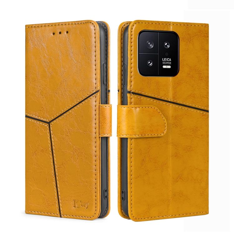 Peňaženkové puzdro Geometric Stitching case žlté – Xiaomi 13 | Kryty na mobil Kryty na mobil | Peňaženkové puzdro Geometric Stitching case žlté – Xiaomi 13 | Kryty na mobil