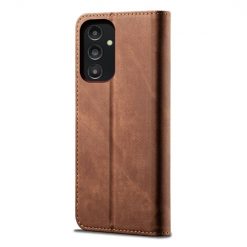 Peňaženkové puzdro Denim Texture hnedé – Samsung Galaxy A14 4G/5G | Kryty na mobil Kryty na mobil | Peňaženkové puzdro Denim Texture hnedé – Samsung Galaxy A14 4G/5G | Kryty na mobil