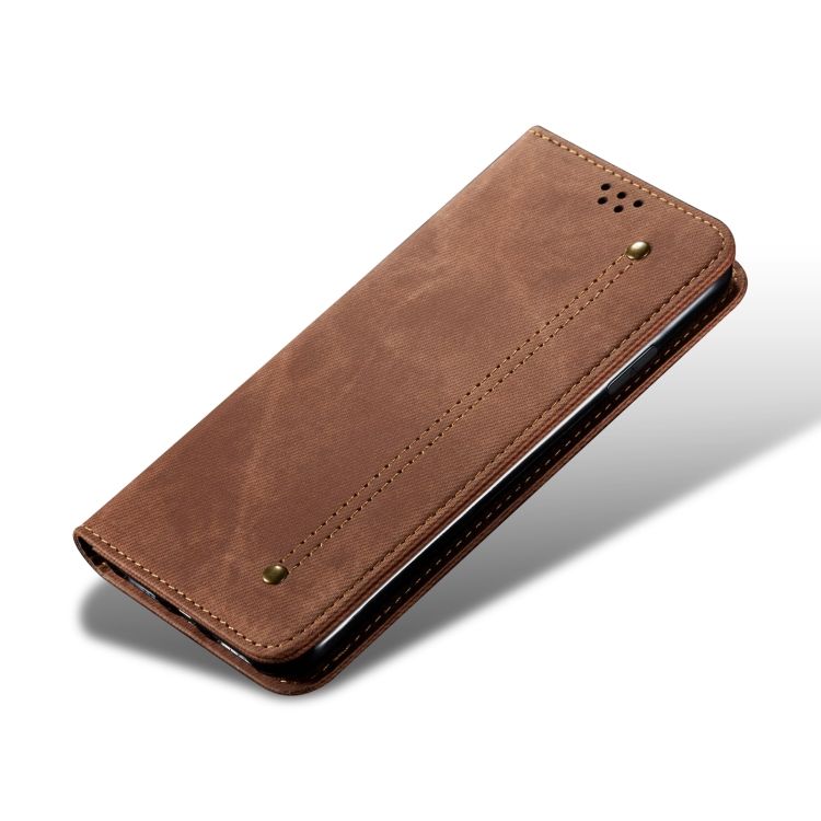 Peňaženkové puzdro Denim Texture hnedé – Samsung Galaxy A14 4G/5G | Kryty na mobil Kryty na mobil | Peňaženkové puzdro Denim Texture hnedé – Samsung Galaxy A14 4G/5G | Kryty na mobil