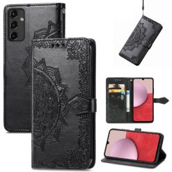 Kryty na mobil | Peňaženkové puzdro Embossing Pattern Mandala Flower čierne – Samsung Galaxy A14 4G/5G | Kryty na mobil