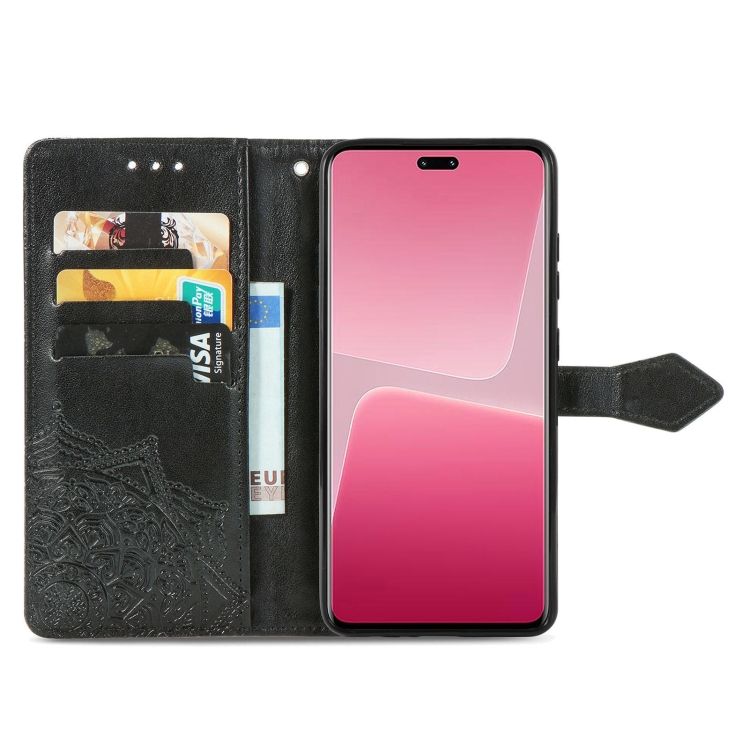 Peňaženkové puzdro Embossing Pattern Mandala Flower čierne – Xiaomi 13 Lite | Kryty na mobil Kryty na mobil | Peňaženkové puzdro Embossing Pattern Mandala Flower čierne – Xiaomi 13 Lite | Kryty na mobil