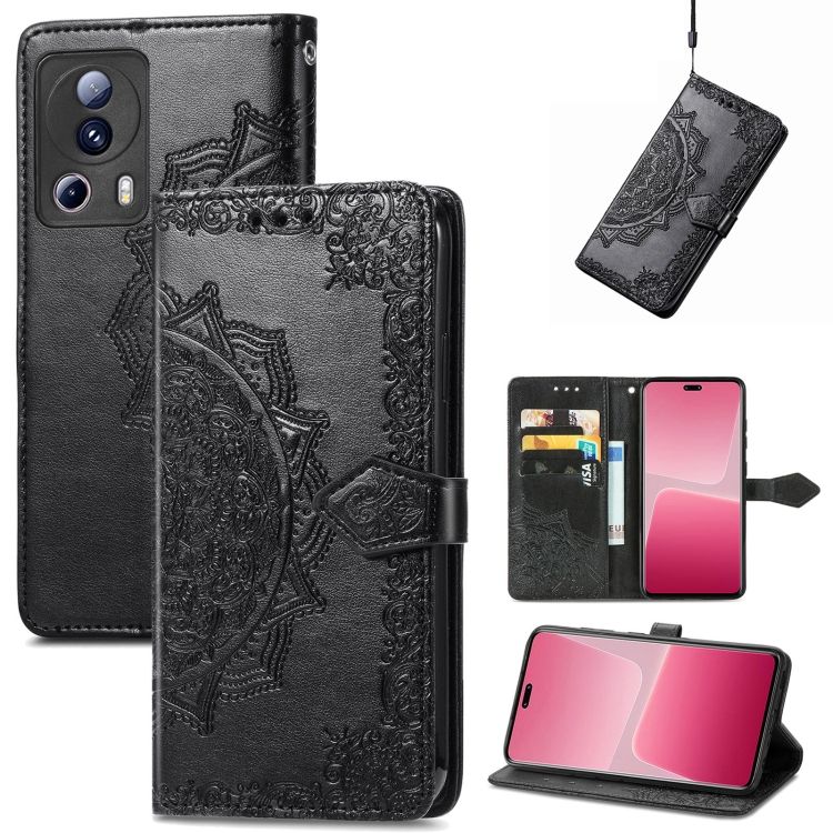 Peňaženkové puzdro Embossing Pattern Mandala Flower čierne – Xiaomi 13 Lite | Kryty na mobil Kryty na mobil | Peňaženkové puzdro Embossing Pattern Mandala Flower čierne – Xiaomi 13 Lite | Kryty na mobil
