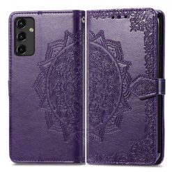 Kryty na mobil | Peňaženkové puzdro Embossing Pattern Mandala Flower fialové – Samsung Galaxy A14 4G/5G | Kryty na mobil