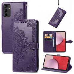 Kryty na mobil | Peňaženkové puzdro Embossing Pattern Mandala Flower fialové – Samsung Galaxy A14 4G/5G | Kryty na mobil