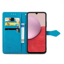 Kryty na mobil | Peňaženkové puzdro Embossing Pattern Mandala Flower modré – Samsung Galaxy A14 4G/5G | Kryty na mobil