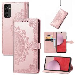 Kryty na mobil | Peňaženkové puzdro Embossing Pattern Mandala Flower ružové – Samsung Galaxy A14 4G/5G | Kryty na mobil