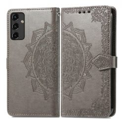 Peňaženkové puzdro Embossing Pattern Mandala Flower sivé – Samsung Galaxy A14 4G/5G