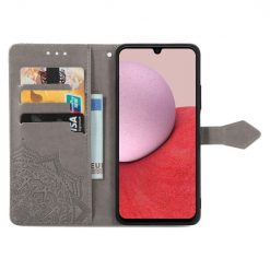 Peňaženkové puzdro Embossing Pattern Mandala Flower sivé – Samsung Galaxy A14 4G/5G | Kryty na mobil Kryty na mobil | Peňaženkové puzdro Embossing Pattern Mandala Flower sivé – Samsung Galaxy A14 4G/5G | Kryty na mobil