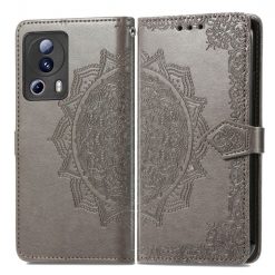 Kryty na mobil | Peňaženkové puzdro Embossing Pattern Mandala Flower sivé – Xiaomi 13 Lite | Kryty na mobil