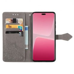 Kryty na mobil | Peňaženkové puzdro Embossing Pattern Mandala Flower sivé – Xiaomi 13 Lite | Kryty na mobil