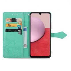 Kryty na mobil | Peňaženkové puzdro Embossing Pattern Mandala Flower zelené – Samsung Galaxy A14 4G/5G | Kryty na mobil