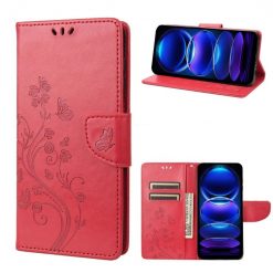 Peňaženkové puzdro Embossing Pattern Motýľ a kvet červené – Xiaomi Redmi Note 12 5G | Kryty na mobil Kryty na mobil | Peňaženkové puzdro Embossing Pattern Motýľ a kvet červené – Xiaomi Redmi Note 12 5G | Kryty na mobil