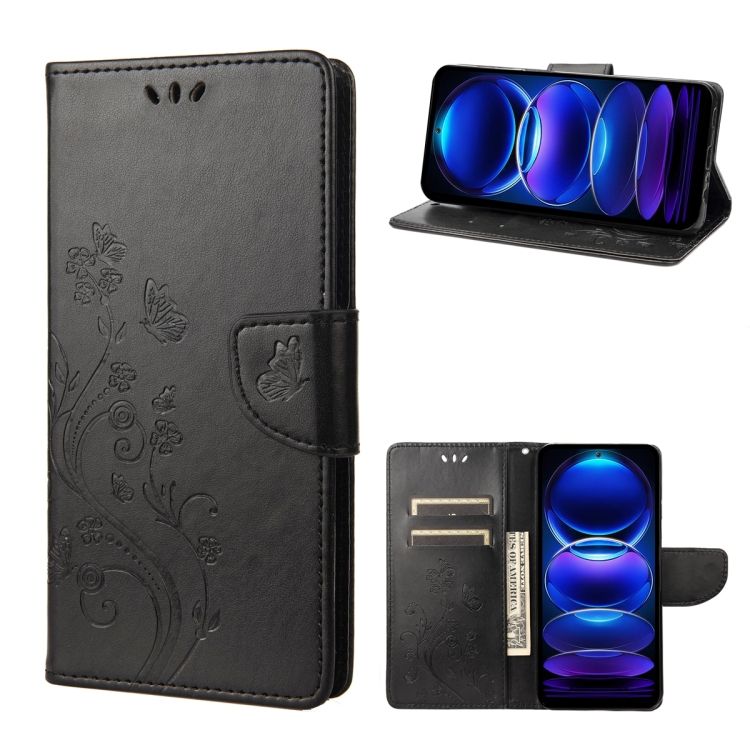 Peňaženkové puzdro Embossing Pattern Motýľ a kvet čierne – Xiaomi Redmi Note 12 5G | Kryty na mobil Kryty na mobil | Peňaženkové puzdro Embossing Pattern Motýľ a kvet čierne – Xiaomi Redmi Note 12 5G | Kryty na mobil