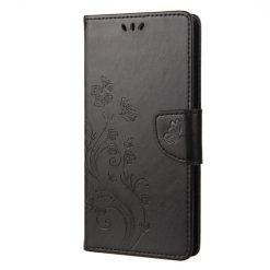 Kryty na mobil | Peňaženkové puzdro Embossing Pattern Motýľ a kvet čierne – Xiaomi Redmi Note 12 Pro | Kryty na mobil
