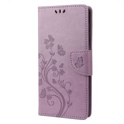 Kryty na mobil | Peňaženkové puzdro Embossing Pattern Motýľ a kvet fialové – Xiaomi Redmi Note 12 Pro | Kryty na mobil